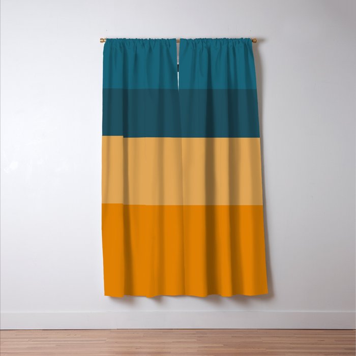 Teal Blue to Orange Minimalist Broad Stripes Color Block Pattern Window Curtain Gallery Image 3