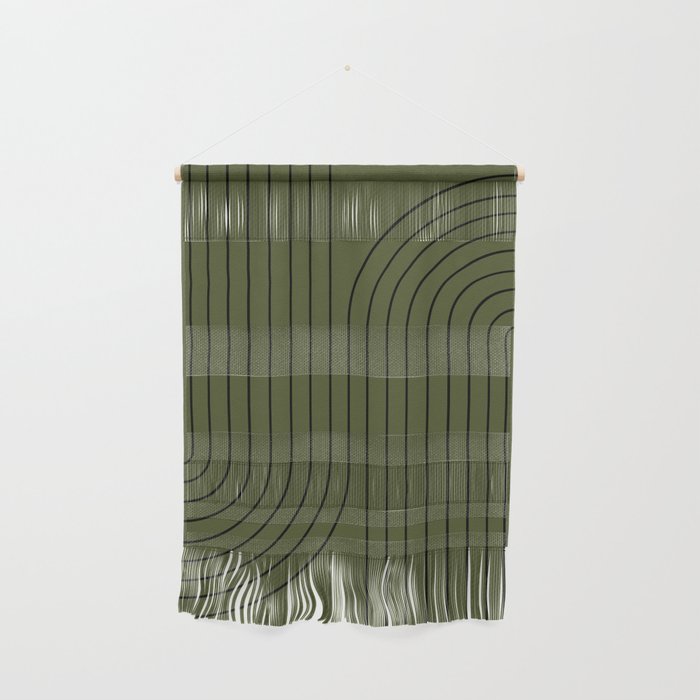 Minimal Line Curvature XVIII Dark Green Mid Century Modern Arch Abstract Wall Hanging Gallery Image 1