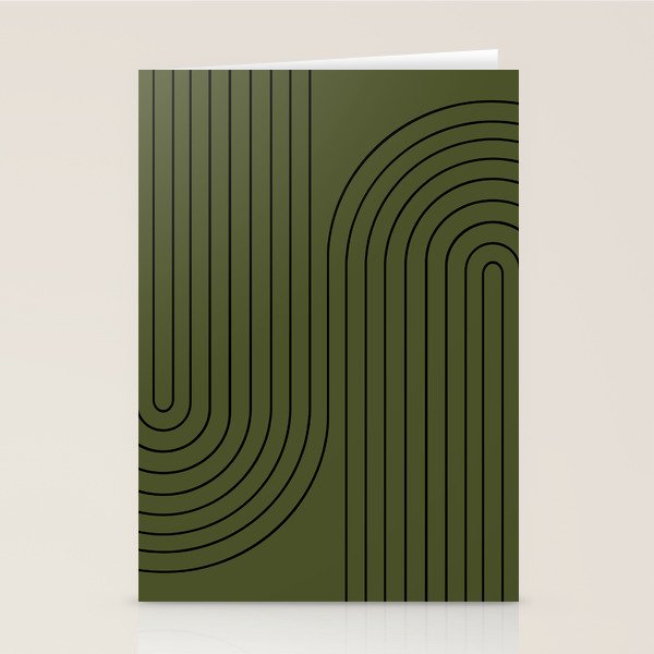 Minimal Line Curvature XVIII Dark Green Mid Century Modern Arch Abstract Stationery Card Gallery Image 2