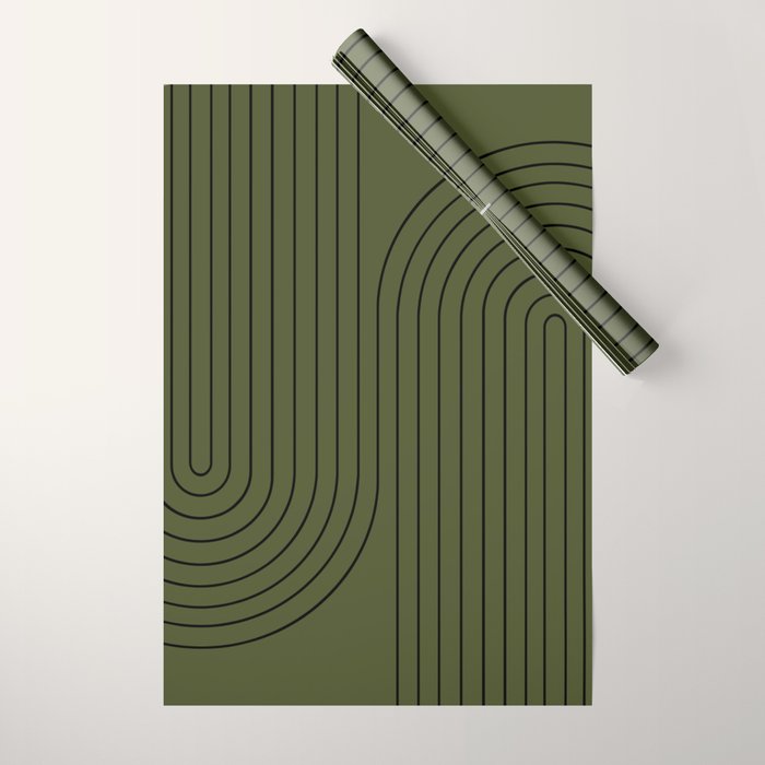 Minimal Line Curvature XVIII Dark Green Mid Century Modern Arch Abstract Wrapping Paper Gallery Image 1