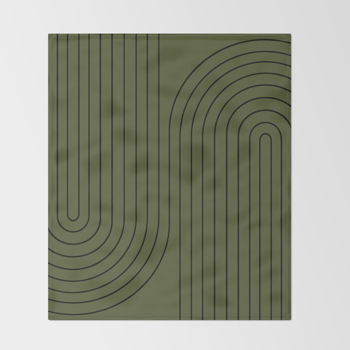 Minimal Line Curvature XVIII Dark Green Mid Century Modern Arch Abstract Throw Blanket Gallery Image 2