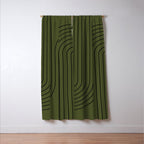 Minimal Line Curvature XVIII Dark Green Mid Century Modern Arch Abstract Window Curtain Gallery Image 3