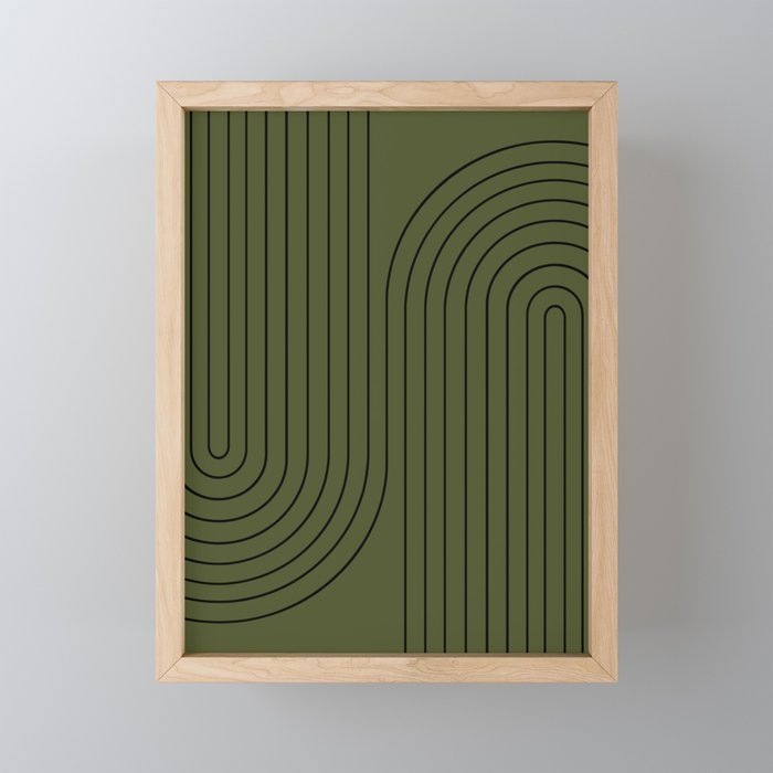 Minimal Line Curvature XVIII Dark Green Mid Century Modern Arch Abstract Mini Art Print Gallery Image 1
