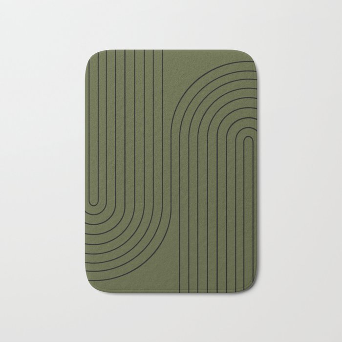 Minimal Line Curvature XVIII Dark Green Mid Century Modern Arch Abstract Bath Mat Gallery Image 1