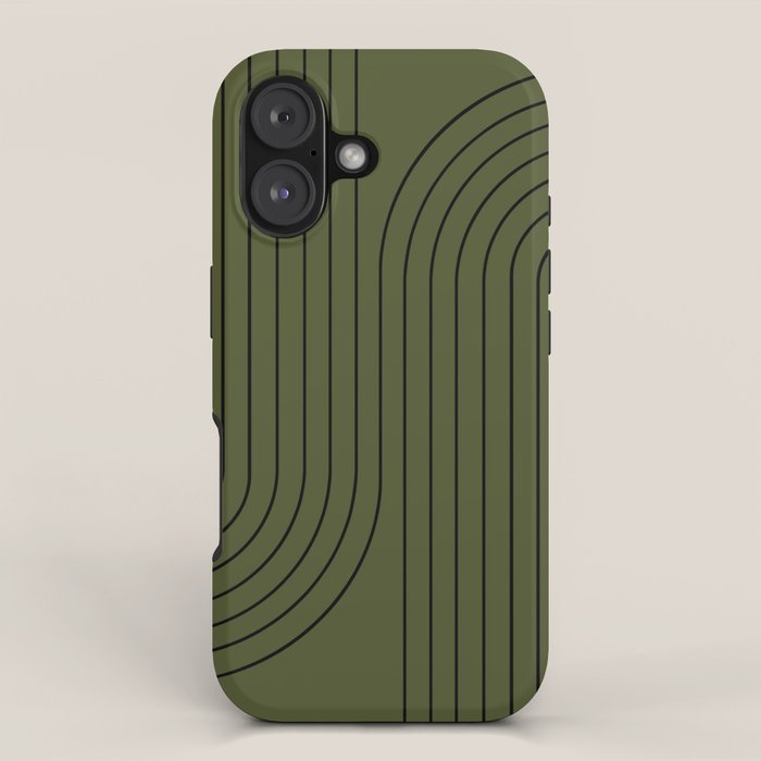 Minimal Line Curvature XVIII Dark Green Mid Century Modern Arch Abstract iPhone Case Gallery Image 1