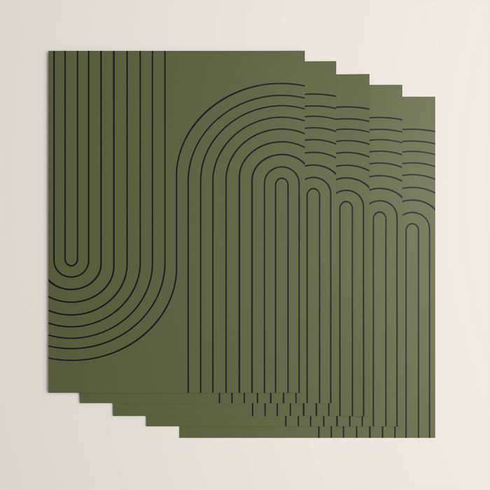 Minimal Line Curvature XVIII Dark Green Mid Century Modern Arch Abstract Wrapping Paper Gallery Image 3