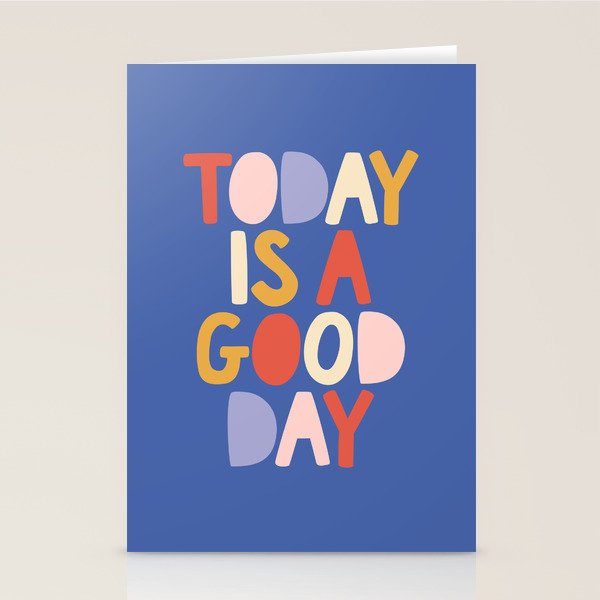 Today is a Good Day in blue red peach pink and mustard yellow Stationery Card Gallery Image 1