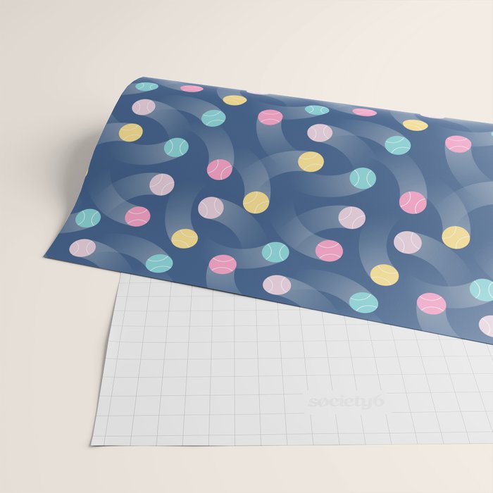 Colorful pastel tennis balls over blue background pattern Wrapping Paper Gallery Image 2
