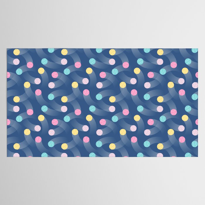 Colorful pastel tennis balls over blue background pattern Tablecloth Gallery Image 2