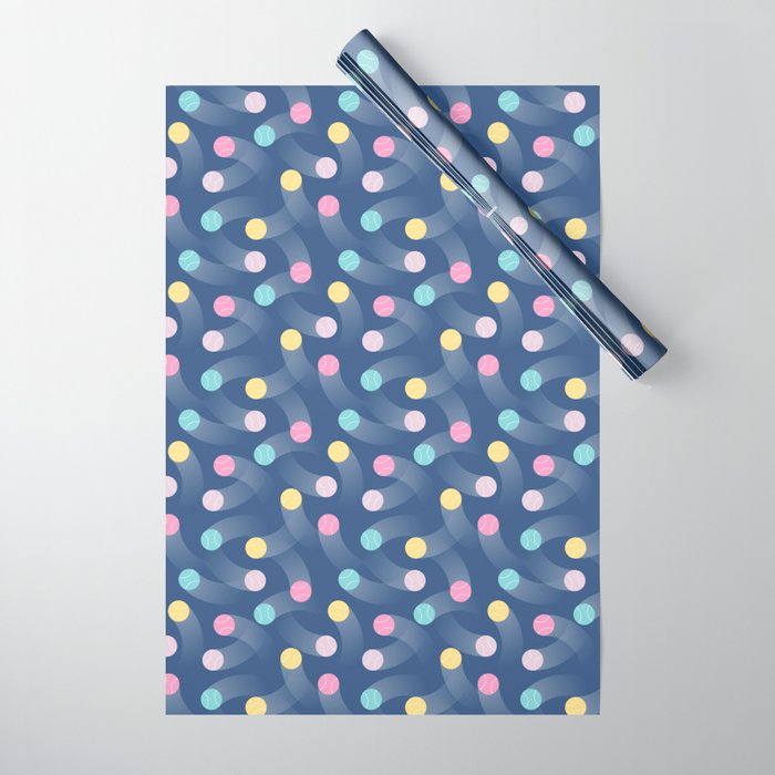 Colorful pastel tennis balls over blue background pattern Wrapping Paper Gallery Image 1