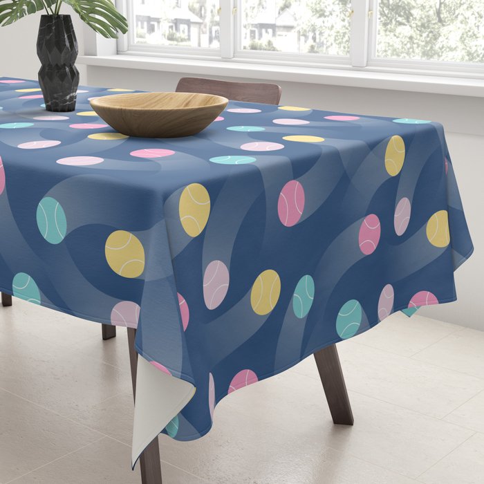Colorful pastel tennis balls over blue background pattern Tablecloth Gallery Image 3