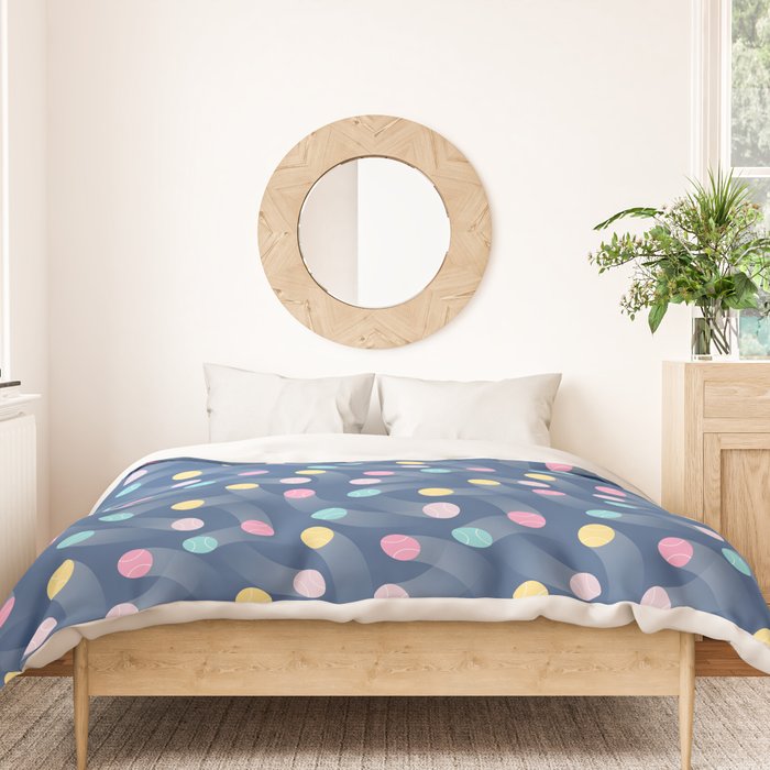 Colorful pastel tennis balls over blue background pattern Duvet Cover Gallery Image 3