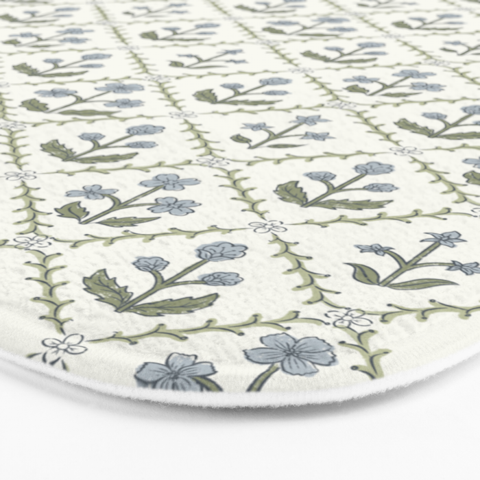 Lattice Block Print Floral - Blue Green Bath Mat Gallery Image 3