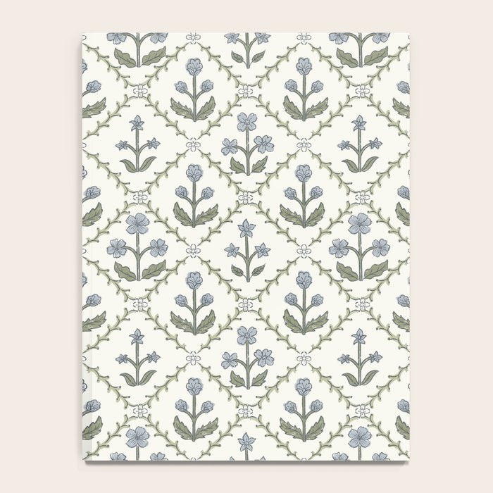Lattice Block Print Floral - Blue Green Notebook Gallery Image 4