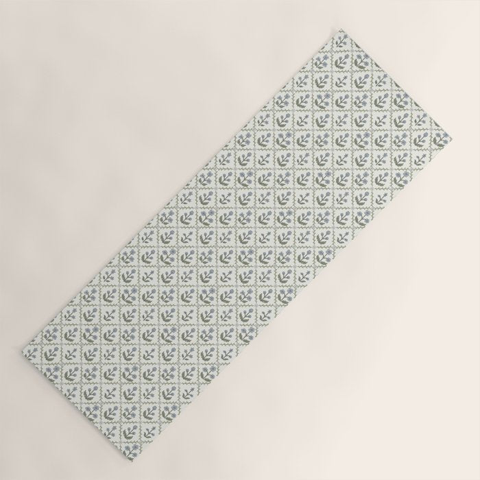 Lattice Block Print Floral - Blue Green Yoga Mat Gallery Image 1