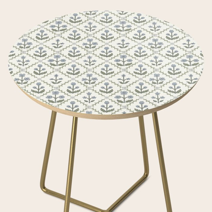Lattice Block Print Floral - Blue Green Side Table Gallery Image 2