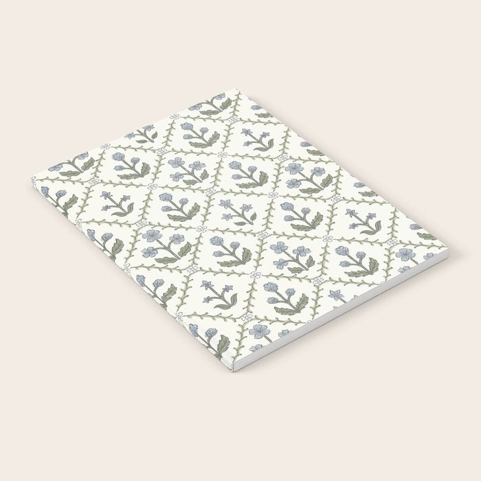 Lattice Block Print Floral - Blue Green Notebook Gallery Image 1