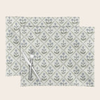 Lattice Block Print Floral - Blue Green Placemat Gallery Image 1