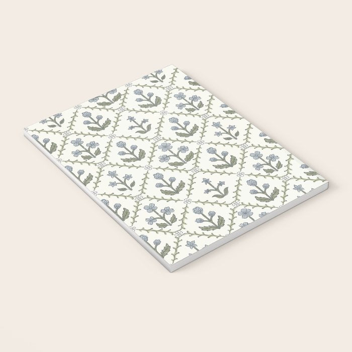 Lattice Block Print Floral - Blue Green Notebook Gallery Image 3
