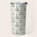 Lattice Block Print Floral - Blue Green Travel Mug Gallery Image 2