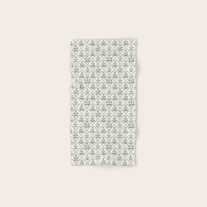 Lattice Block Print Floral - Blue Green Bath Towel Gallery Image 1