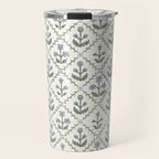 Lattice Block Print Floral - Blue Green Travel Mug Gallery Image 1