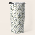 Lattice Block Print Floral - Blue Green Travel Mug Gallery Image 3