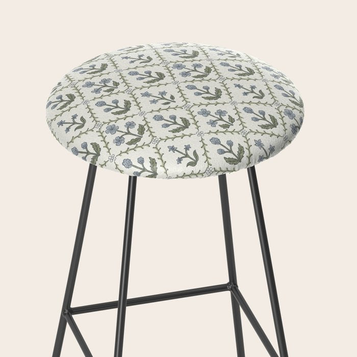 Lattice Block Print Floral - Blue Green Stool Gallery Image 2