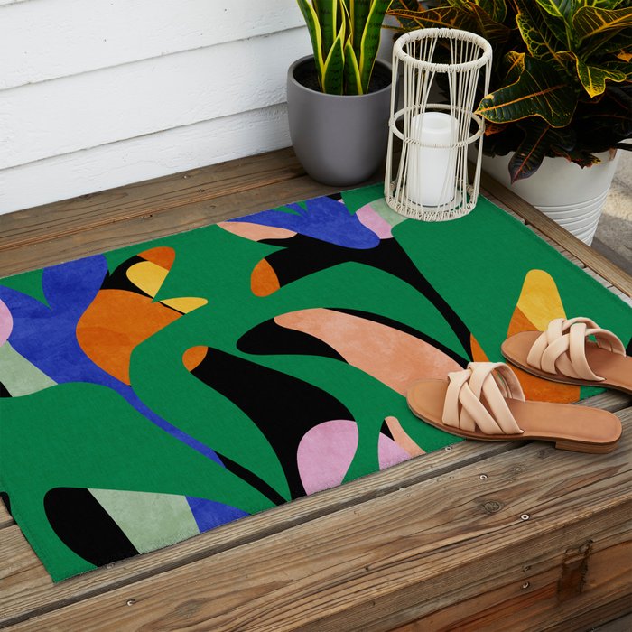 groovy floral abstract Outdoor Rug Gallery Image 2