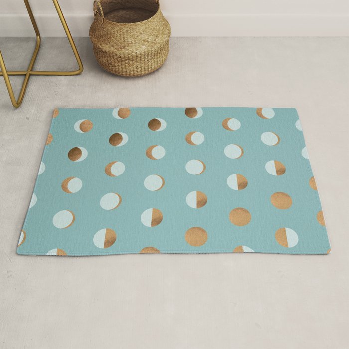 The Lunar Cycle â¢ Phases of the Moon â Copper & Robin's Egg Blue Palette Rug Gallery Image 1