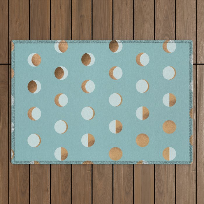 The Lunar Cycle â¢ Phases of the Moon â Copper & Robin's Egg Blue Palette Outdoor Rug Gallery Image 1