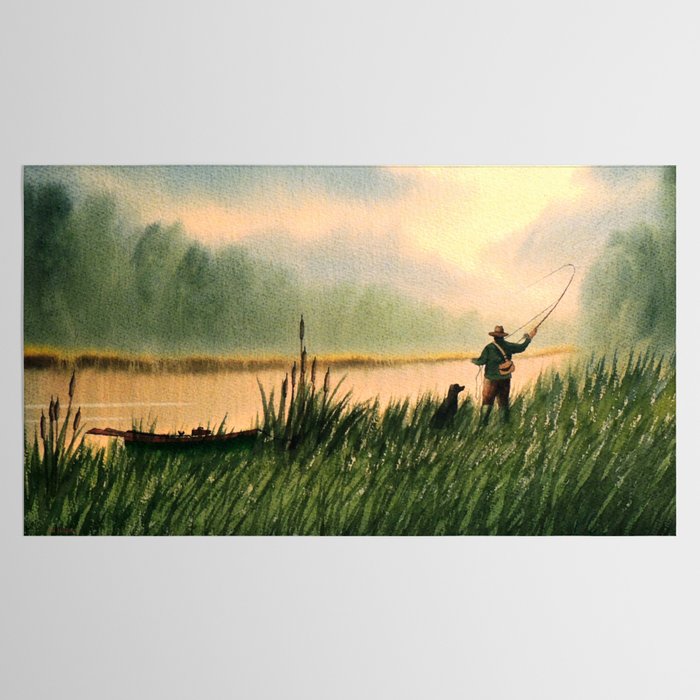 The Fly Fisherman With His Loyal Friend Tablecloth Gallery Image 2