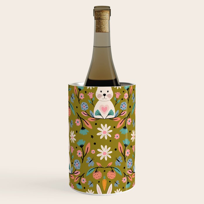 Bunny In The Garden - Ocre pattern  Wine Chiller Gallery Image 2