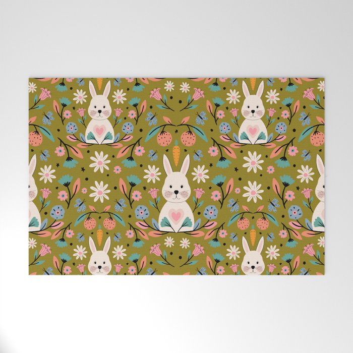 Bunny In The Garden - Ocre pattern  Welcome Mat Gallery Image 1