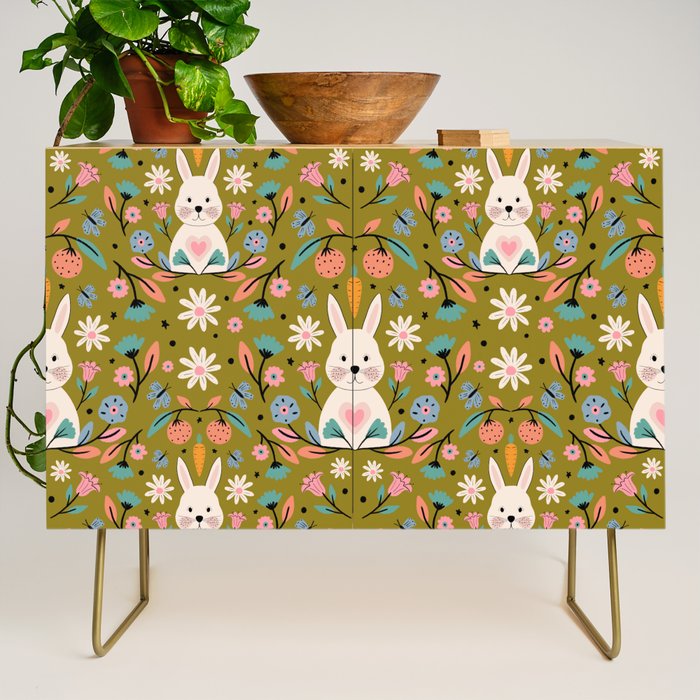 Bunny In The Garden - Ocre pattern  Credenza Gallery Image 1