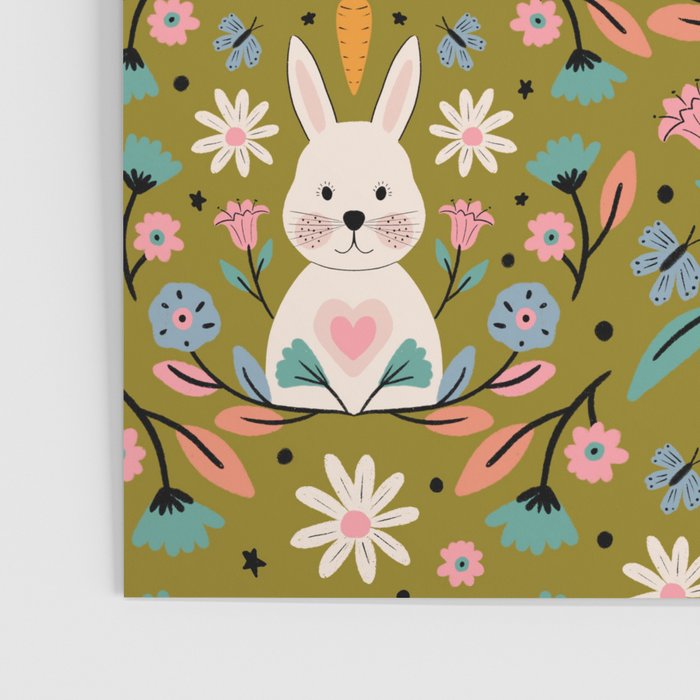 Bunny In The Garden - Ocre pattern  Poster Gallery Image 3