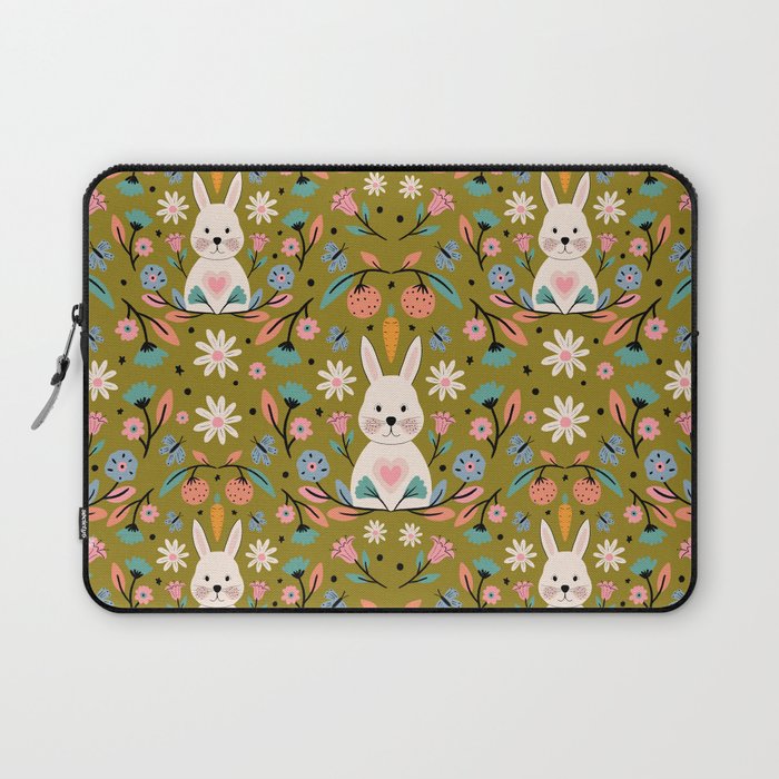 Bunny In The Garden - Ocre pattern  Laptop Sleeve Gallery Image 1