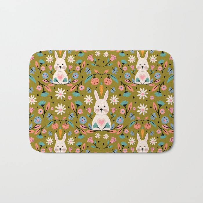 Bunny In The Garden - Ocre pattern  Bath Mat Gallery Image 1