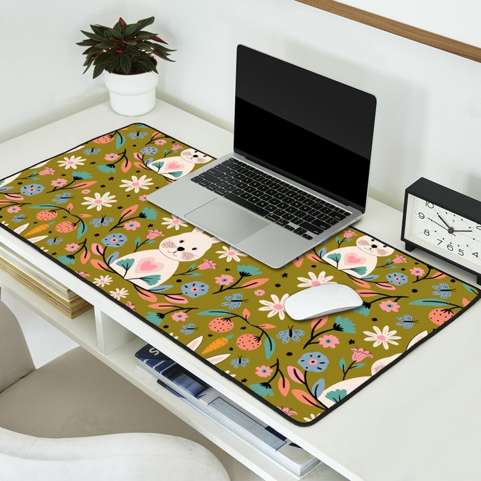 Bunny In The Garden - Ocre pattern  Desk Mat Gallery Image 2
