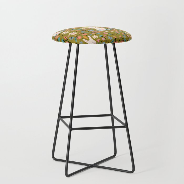 Bunny In The Garden - Ocre pattern  Stool Gallery Image 1