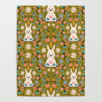 Bunny In The Garden - Ocre pattern  Poster Gallery Image 4