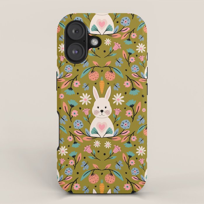Bunny In The Garden - Ocre pattern  iPhone Case Gallery Image 1
