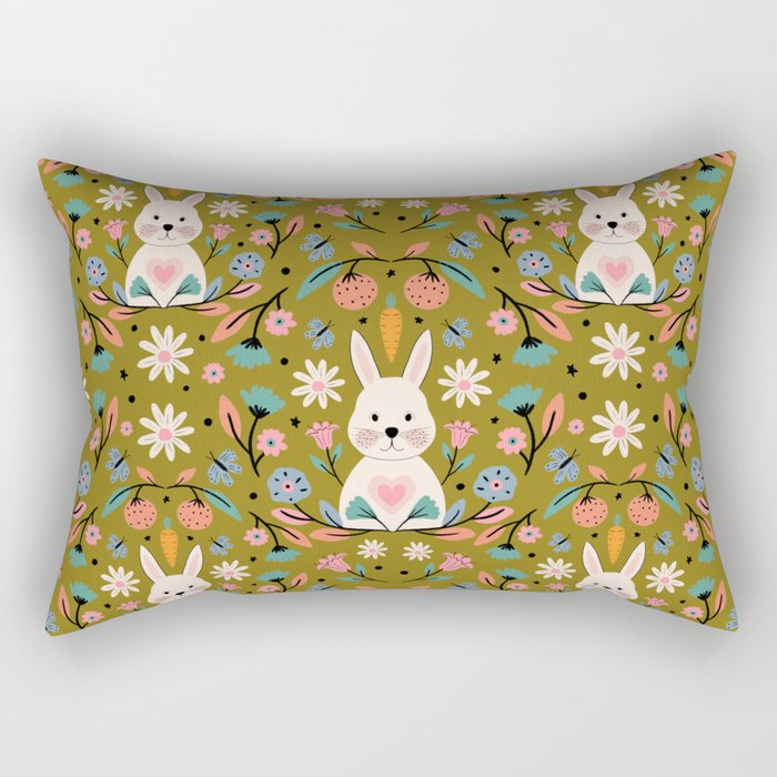 Bunny In The Garden - Ocre pattern  Rectangular Pillow Gallery Image 2