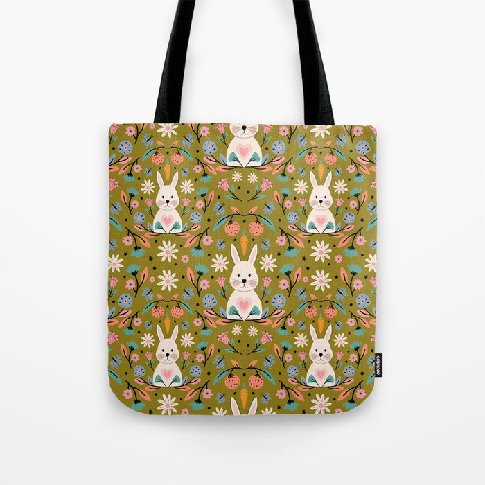 Bunny In The Garden - Ocre pattern  Tote Bag Gallery Image 1