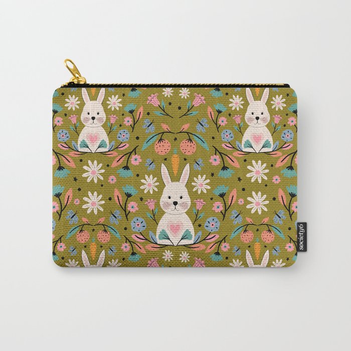 Bunny In The Garden - Ocre pattern  Carry All Pouch Gallery Image 1