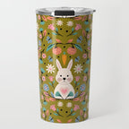 Bunny In The Garden - Ocre pattern  Travel Mug Gallery Image 1