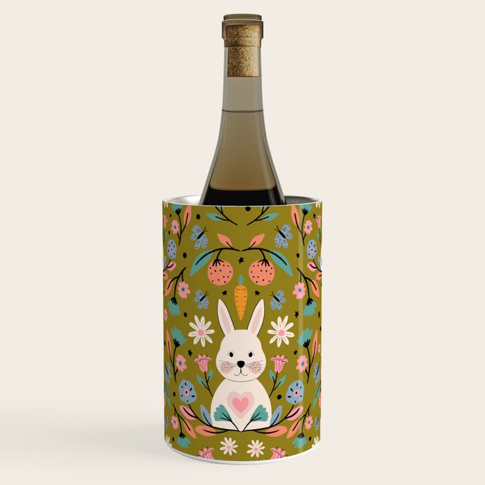 Bunny In The Garden - Ocre pattern  Wine Chiller Gallery Image 1