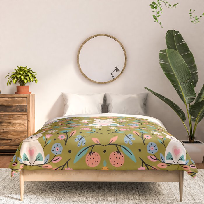 Bunny In The Garden - Ocre pattern  Comforter Gallery Image 3