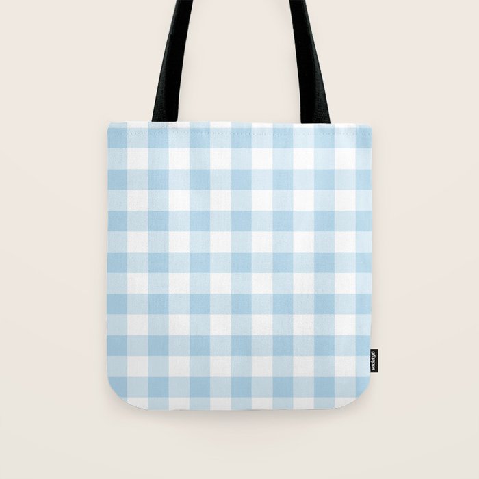 Gingham Light Blue - White Tote Bag Gallery Image 1
