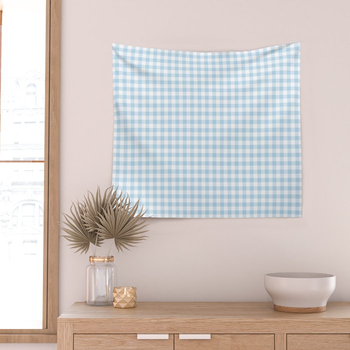 Gingham Light Blue - White Wall Tapestry Gallery Image 2
